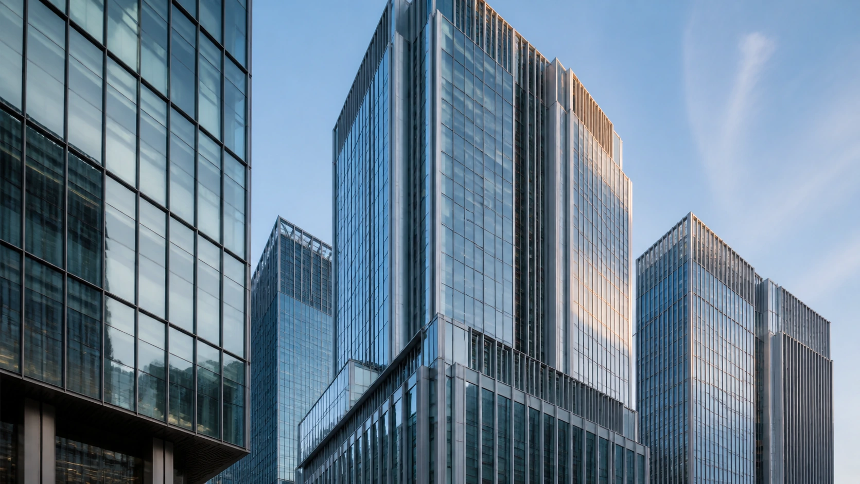 Illustration of glass and steel buildings in a financial district